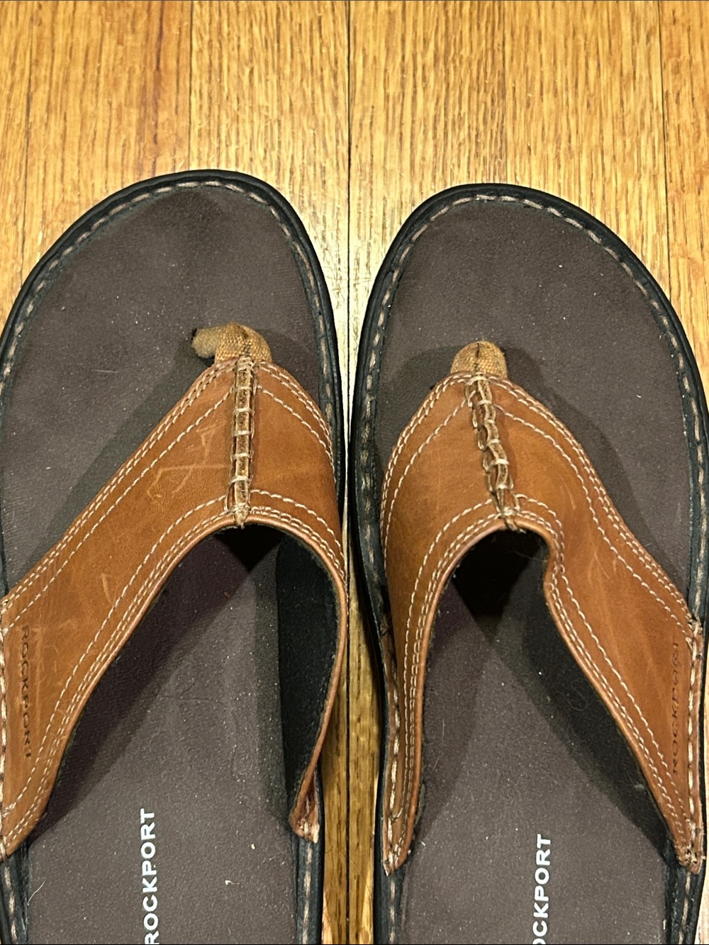 Rockport Brown and Black Men’s Leather Flip-Flops - Size 11 - Picture 2 of 11